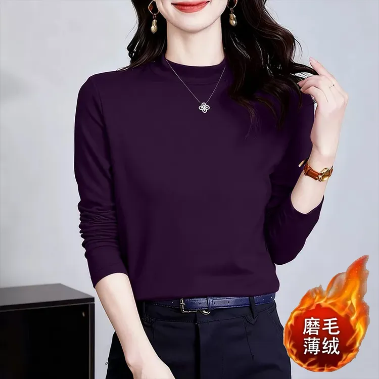 慵懒风小立领修身打底衫秋冬半高领长袖t恤女装百搭洋气加绒内搭