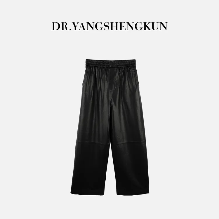 杨圣坤2025新品100%植鞣羊皮百搭高质感直筒休闲皮裤女EY2581950