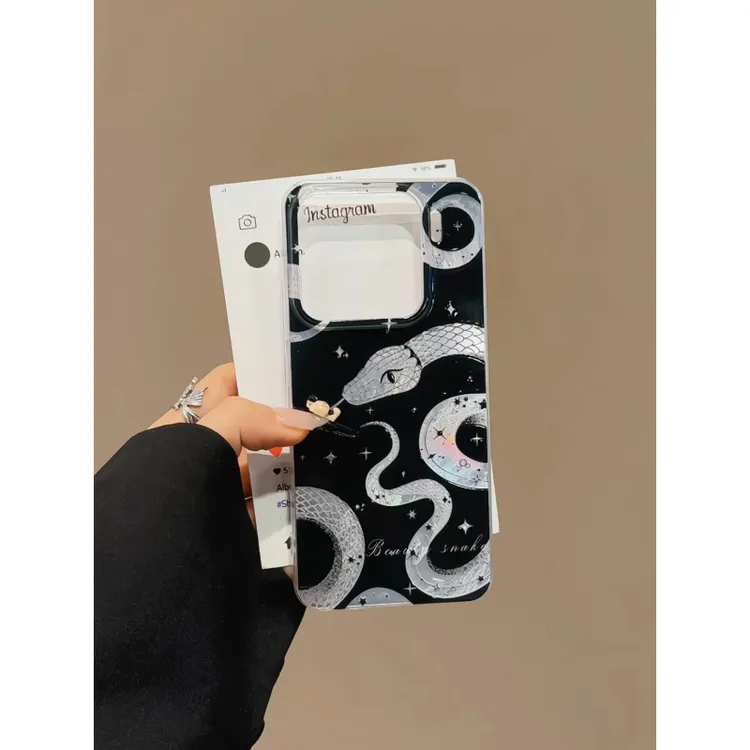 适用苹果16手机壳漩涡IMD华为p满屏闪小蛇黑mate70小众小米15新款