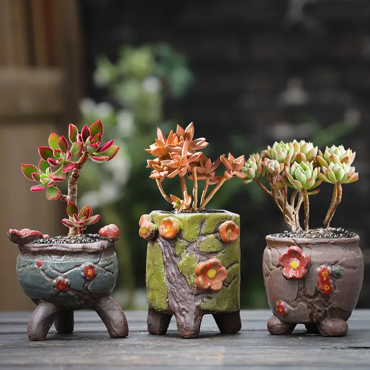 韩式多肉花盆 手捏花粗陶透气可爱创意肉肉植物盆小老桩现货