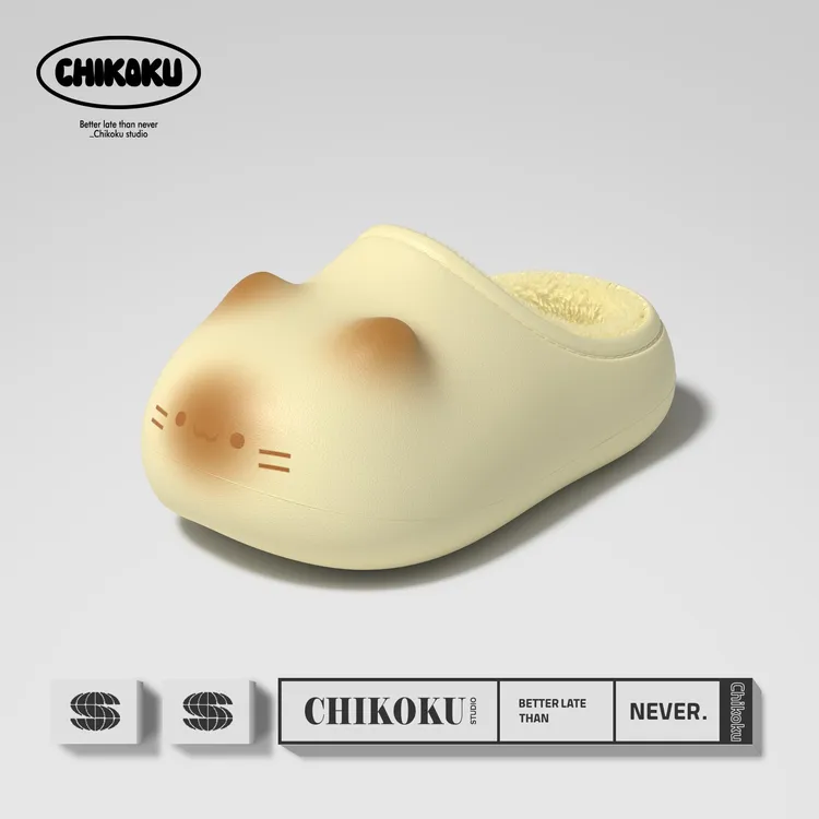 chikoku猫爪棉拖女冬居家室内外穿防水防滑可爱咪卡通保暖月子鞋