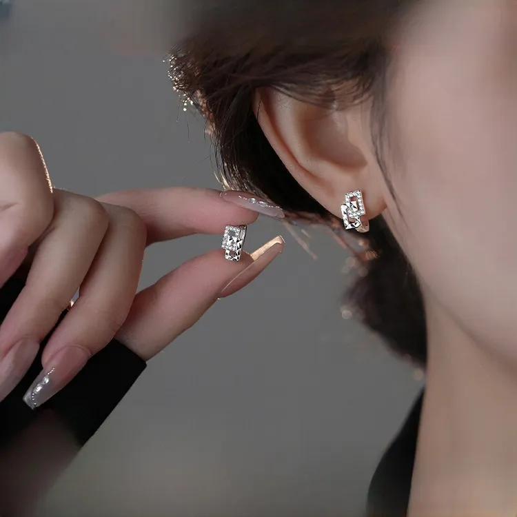 足银耳饰 999纯银方形耳钉女耳圈小众设计高级感耳环轻奢气质耳饰