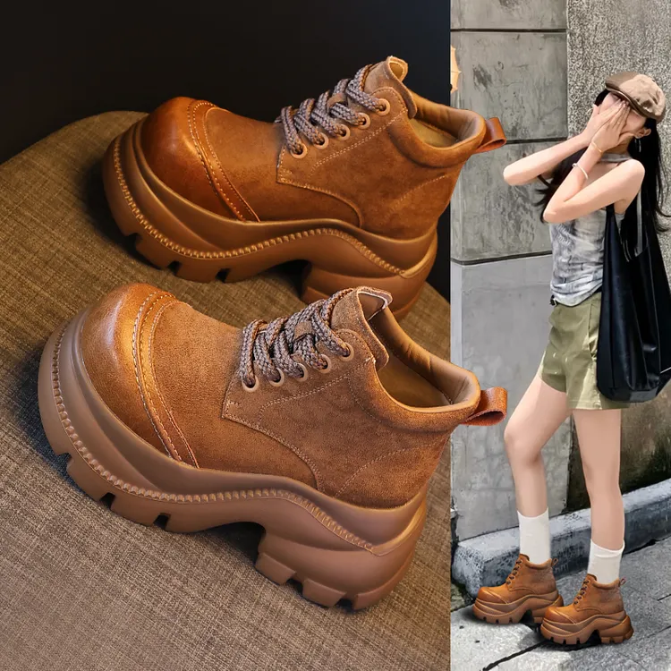 小个子松糕短靴子女内增高9cm高跟新款时尚马丁靴厚底休闲单靴子