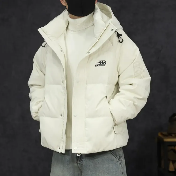 美式潮牌冬季白鸭绒短款羽绒服男装连帽户外工装外套男士冲锋上衣