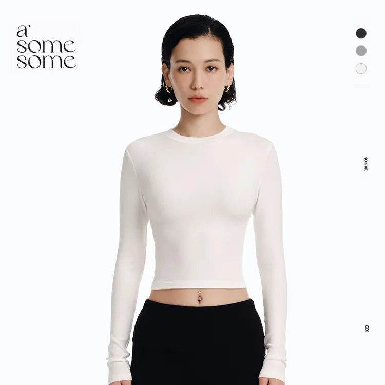 【吉吉专属】asomesome美式基础白色修身圆领长袖t女紧身上衣内搭打底衫长短款