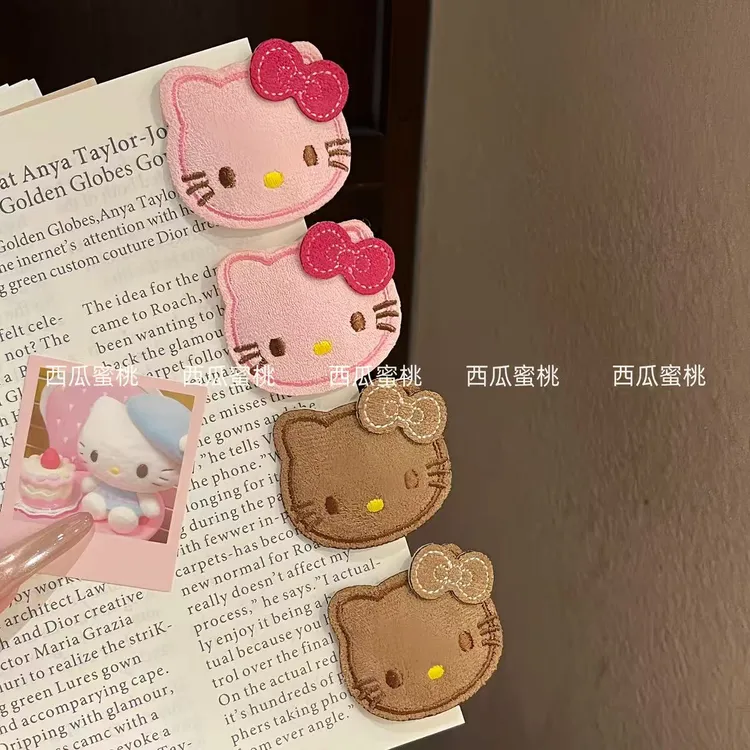 超可爱秋冬新款粉色系kt猫咪几何发卡布艺甜美发饰刘海碎发前额夹