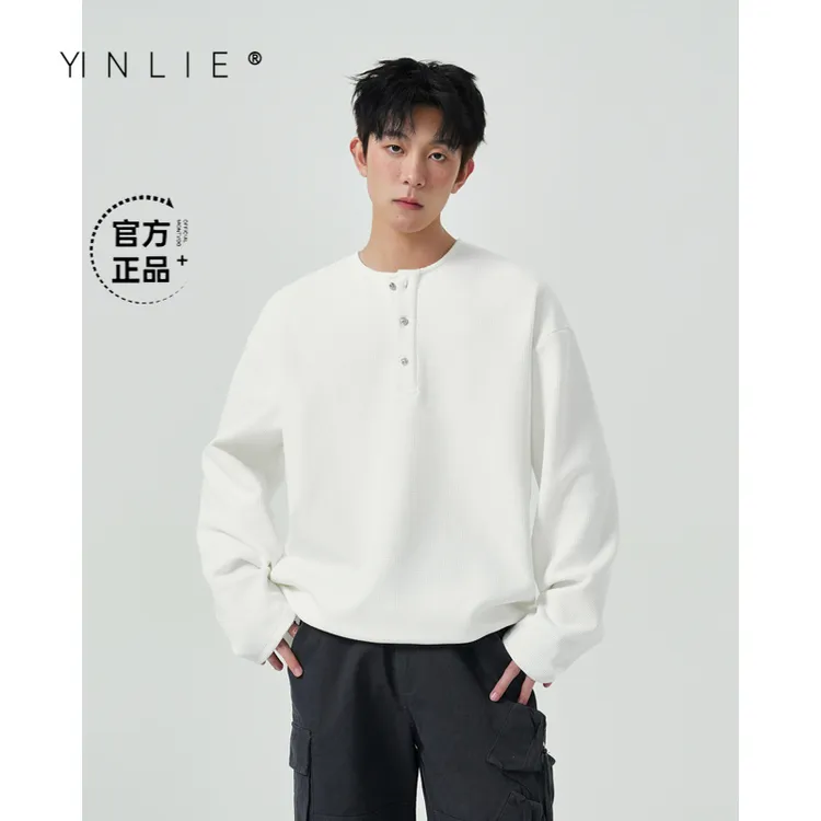 老钱风休闲亨利领卫衣男秋季慵懒风cleanfit美式长袖打底衫T恤衫