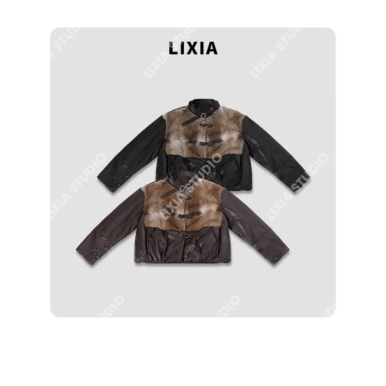 LIXIA【旷野皮革】塞拉纳油蜡皮料配进口青根貂皮白鹅绒服-D10105