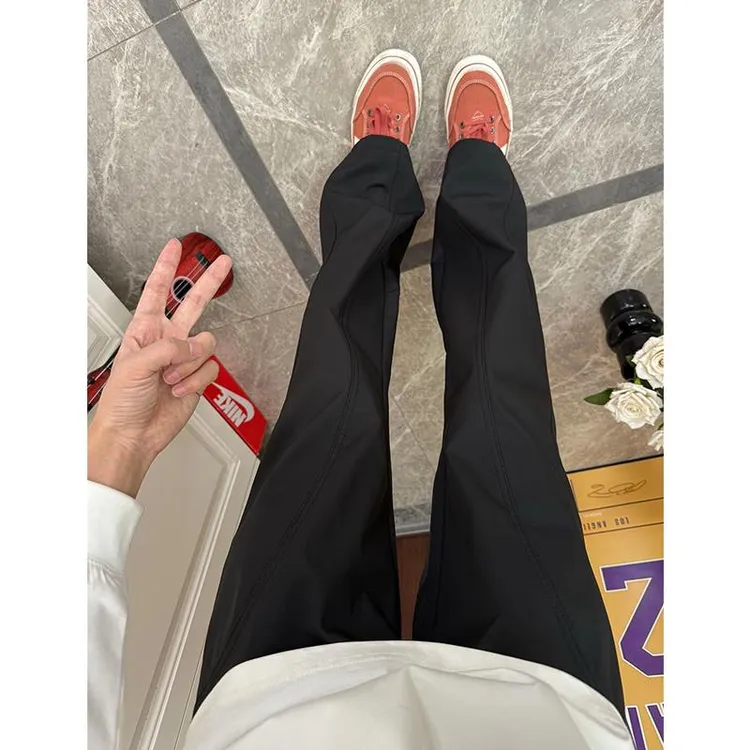 美式速干裤子男秋冬加绒斜切软壳冲锋裤cleanfit直筒微喇休闲长裤