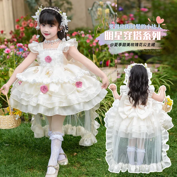 女童玫瑰花园洛丽塔连衣裙2026夏季新款甜美小裙子礼服公主蓬蓬裙