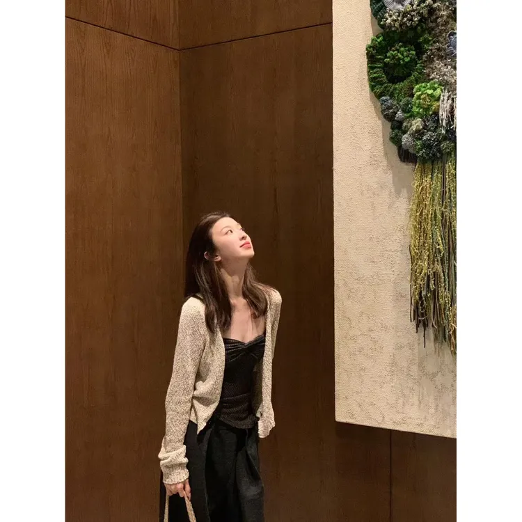 早秋时尚辣妹薄款开衫女别致不规则吊带上衣+阔腿裤三件套装