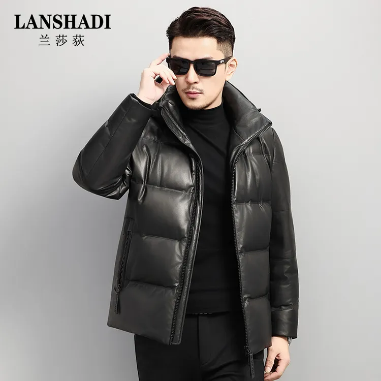 新款头层小胎牛皮真皮皮衣男士冬季加厚加绒短款连帽外套061-3