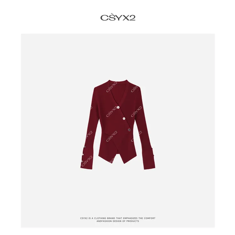 CsyX2-100%美丽诺羊毛 早秋新款V领斜扣毛衫CAQM005