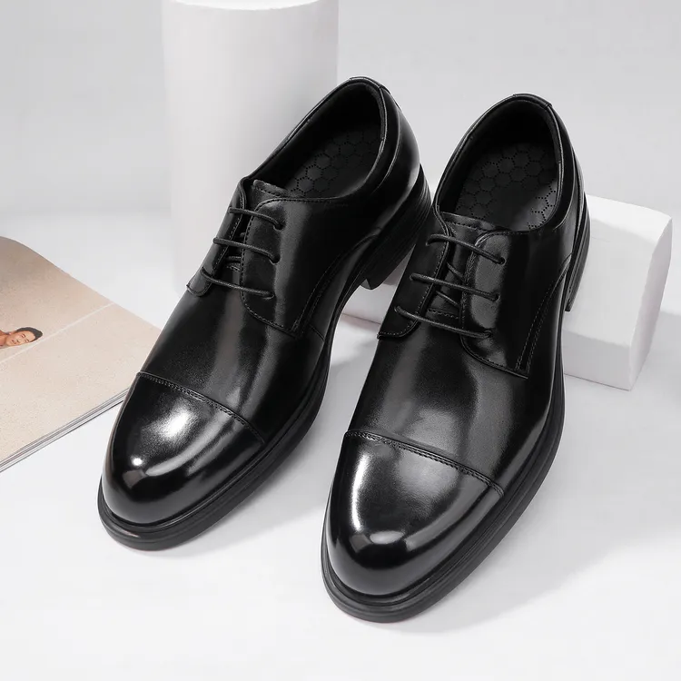 真皮头层牛皮正装西装商务三接头透气婚礼英伦系带鞋男士休闲