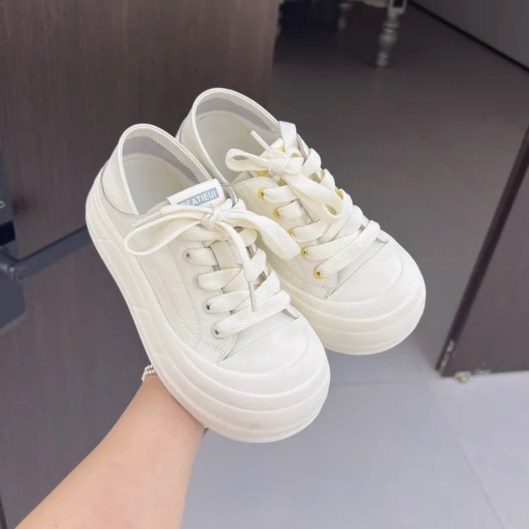 板鞋ins胶粘休闲耐磨女鞋厚底休闲板鞋小白鞋系带真皮百搭时尚