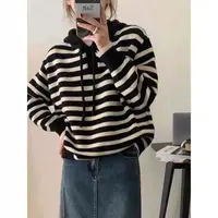 【黑白条连帽】毛衣女秋冬冬季外穿加厚套头宽松慵懒风带帽针织卫衣
