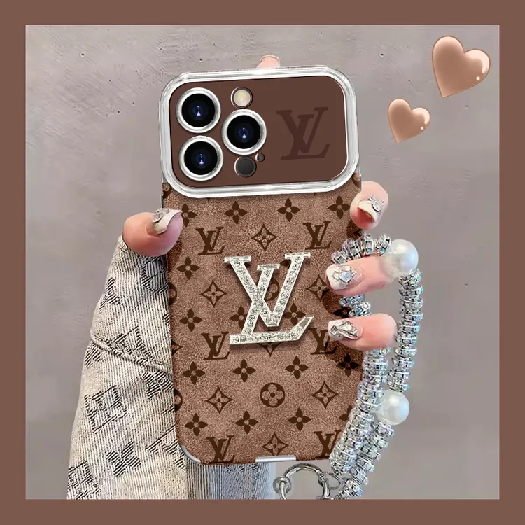 褐色四叶花适用于苹果vivo/华为/oppo简约个性大视窗棕毛皮手机壳