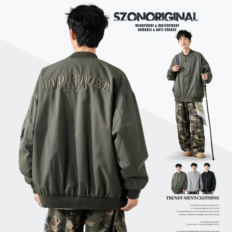 夹克棉服男生冬季外套美式复古街头工装飞行服潮牌刺绣加厚冲锋衣