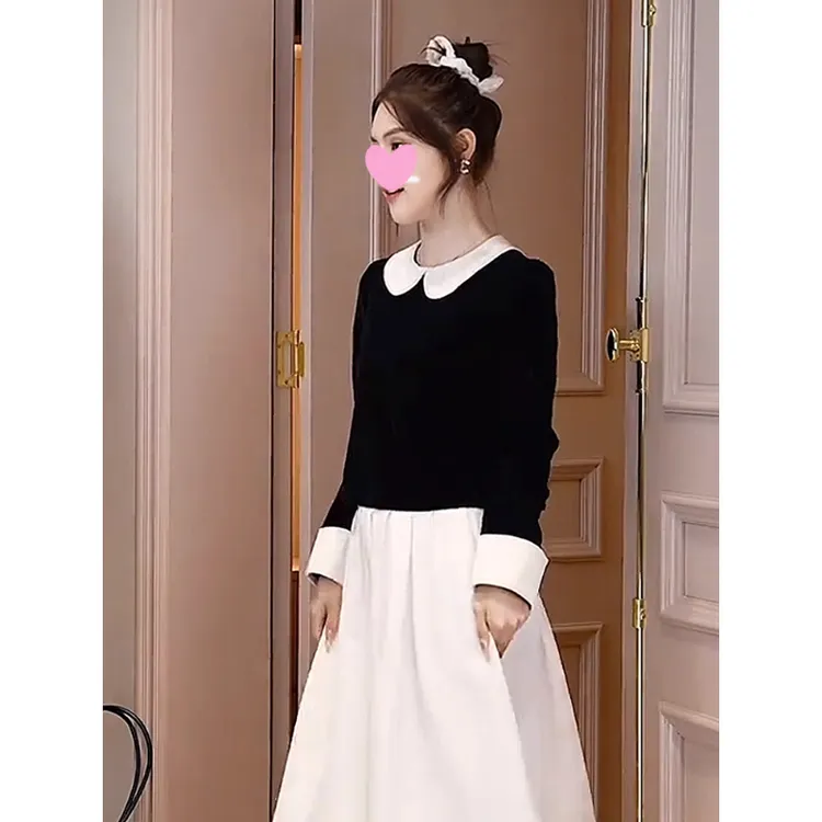 张元一同款女装娃娃领气质甜美衬衫女2025春季法式撞色高级感上衣
