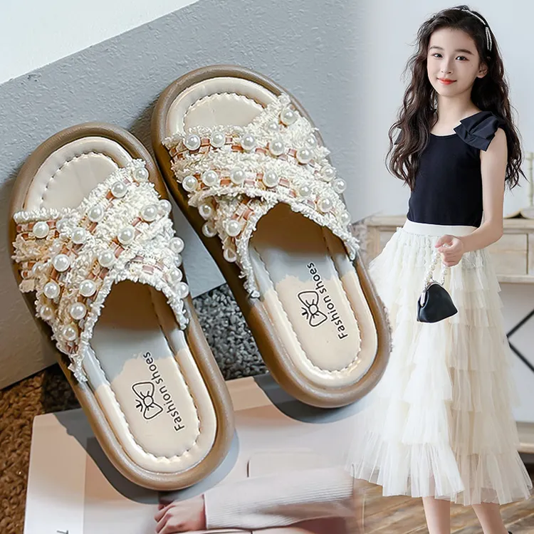 ABC女童拖鞋2025新款夏季儿童防滑一字拖公主珍珠凉拖鞋小女孩潮