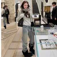 TTS【有型长腿】浅色加绒高档显瘦直筒牛仔长裤