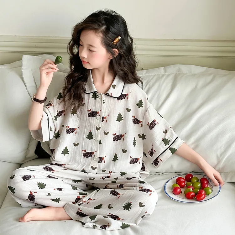 女童家居服夏装短袖长裤套装2025新款甜美薄款中大童女童睡衣童装