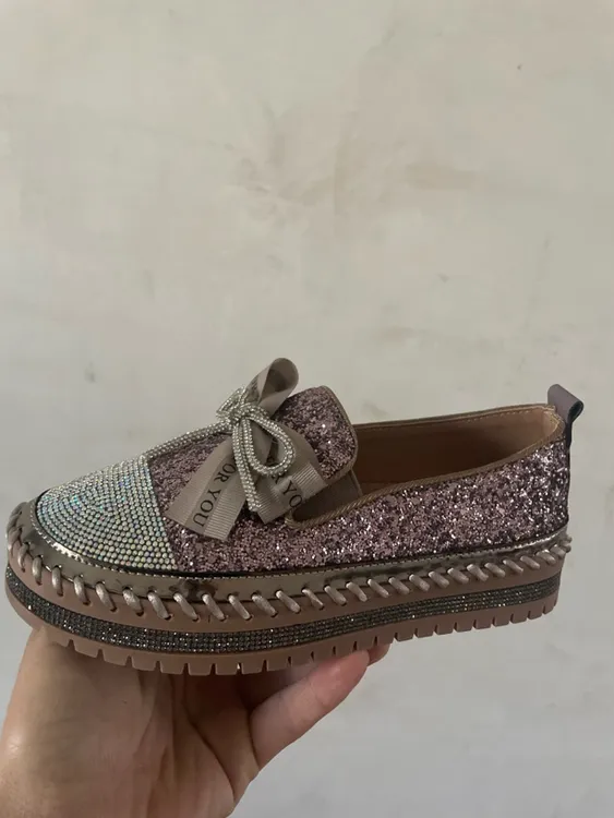 2000203粘胶鞋低跟水钻纯色耐磨乐福鞋