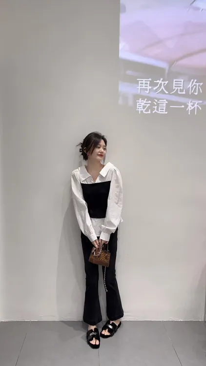 2025秋季新款韩系假两件衬衫女绑带收腰显瘦长袖上衣百搭直筒裤