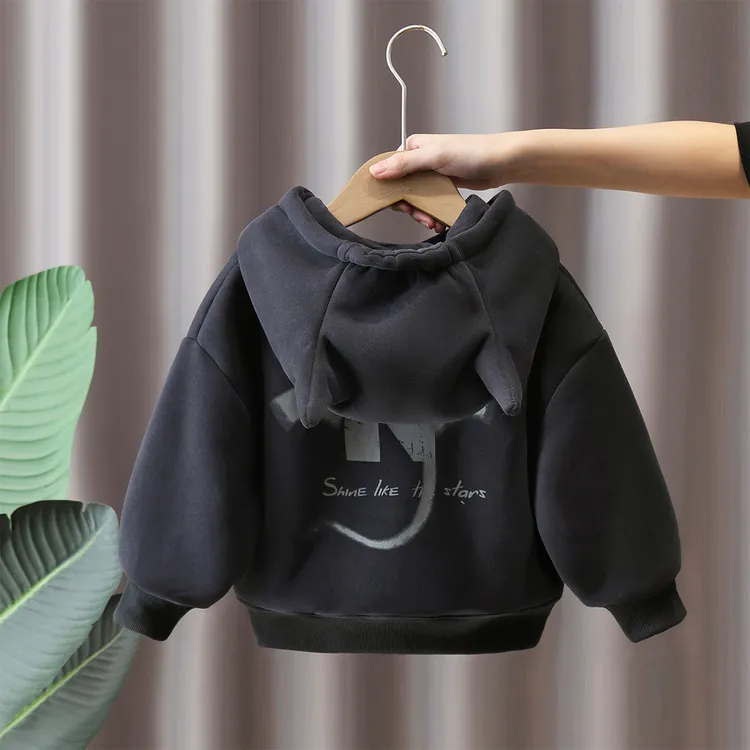 男童一体绒连帽卫衣秋冬潮牌加绒保暖上衣儿童时髦网红冬季童装冬