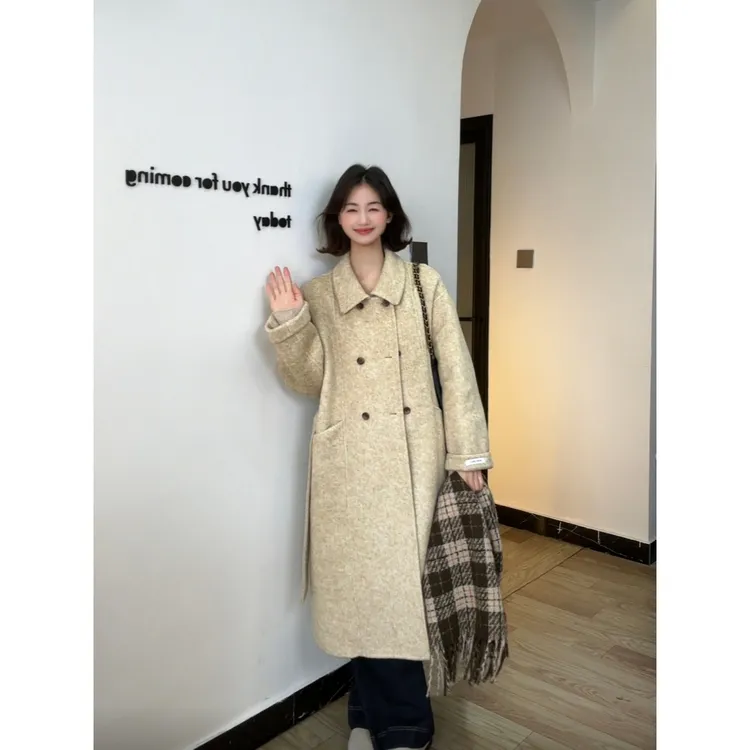 【北欧暖冬】“羊驼毛”圣逸显瘦娃娃领外套秋冬腰带款大衣