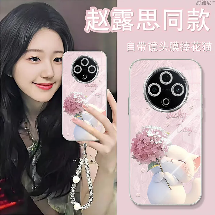 自带镜头膜适用VIVOY500手机壳新款防摔简约Y300PRO+捧花猫斜挎