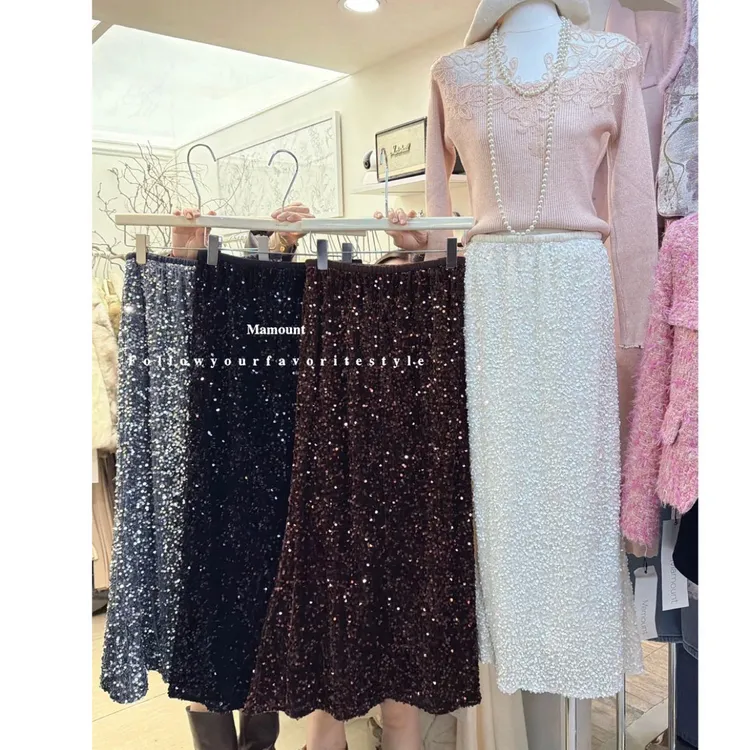 SS81103秋冬亮片鱼尾裙半身裙中长裙潮流欧货松紧腰显瘦质感百搭