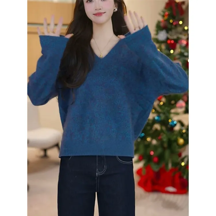 BasHse琥珀流光百搭V领秋冬毛衣女冬内搭上衣B1195B59J42