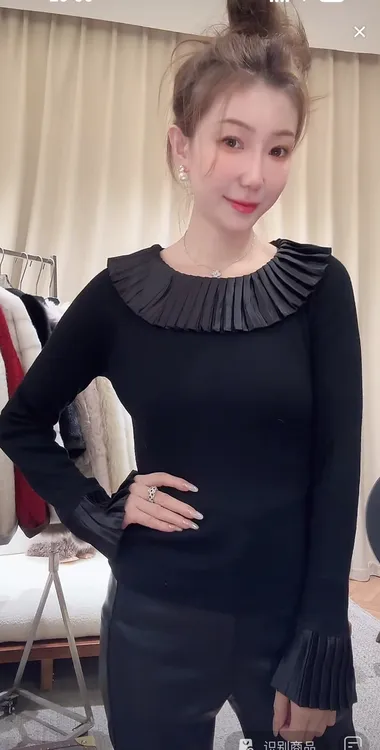 DEDM•STUDIO/精致优雅花边领100%极细美丽诺羊毛上衣2510TX/Z079