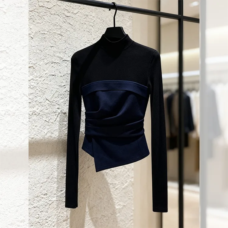 别致独特漂亮内搭小衫假两件长袖t恤女秋冬洋气不规则打底上衣服