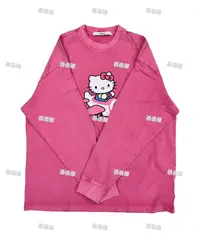 【劉發發】K090【飞机猫kitty长袖】新款时尚百搭宽松圆领洗水卫衣T
