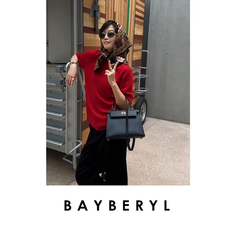 BAYBERYL老贝红蓝节奏*细腻羊毛短袖圆领秋针织衫ZZS5H0510 