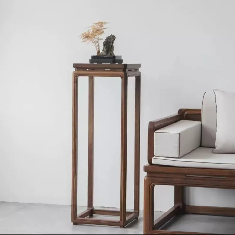 老榆木实木花架禅意简约中式客厅阳台落地置物架榫卯木蜡油工艺