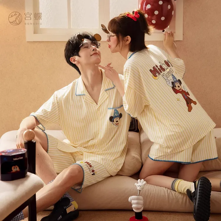 宫蝶【凉感型】迪士尼米奇情侣睡衣女夏季短袖莫代尔棉男士家居服
