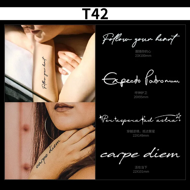 再变 英文精选套装草本纹身贴纸果汁防水持久男女简短唯美句子T42