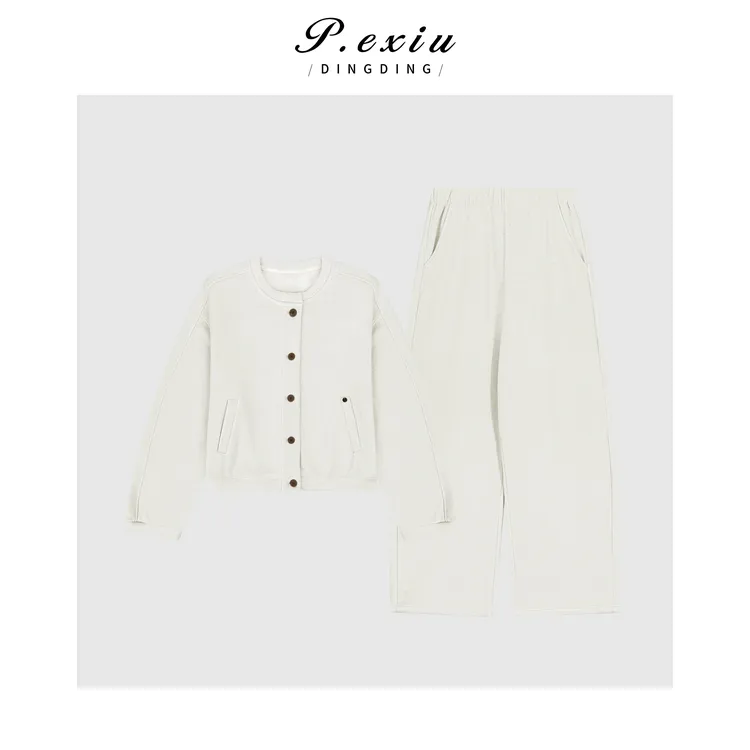 PanYiXiu/潘依绣韩系减龄松弛氛围感外套松紧腰休闲裤套装W-63676