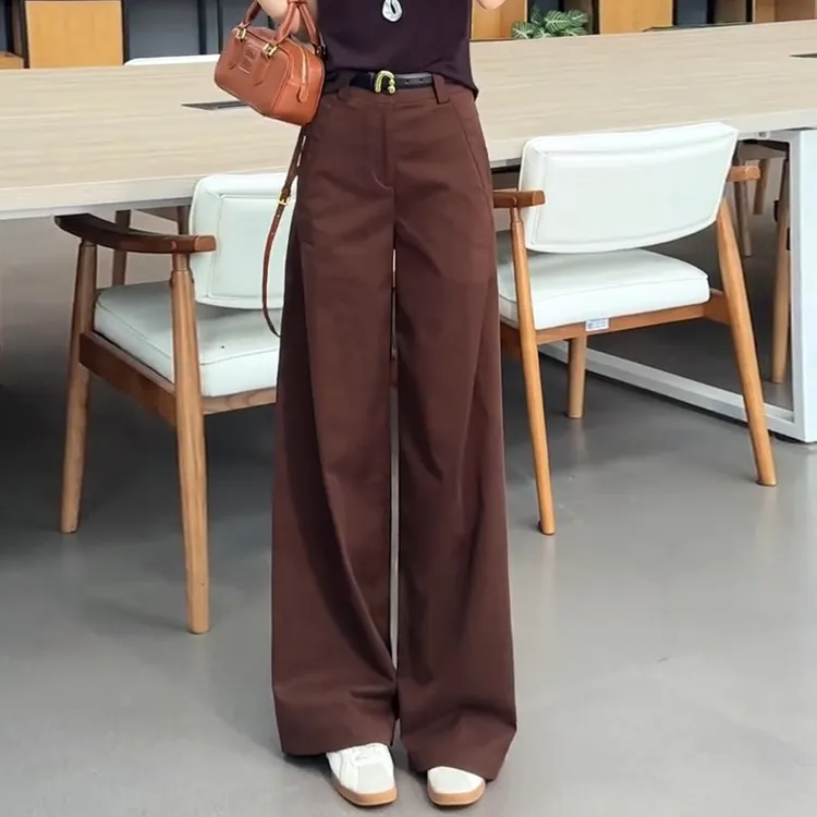 美拉德垂感宽松阔腿裤女秋季2025新款高腰显瘦窄版弯刀裤贝斯裤子