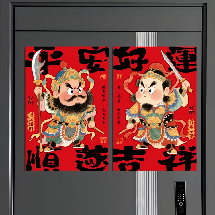2026马年新年福字门贴磁吸门神入户门卡通对贴春节氛围场景装饰品