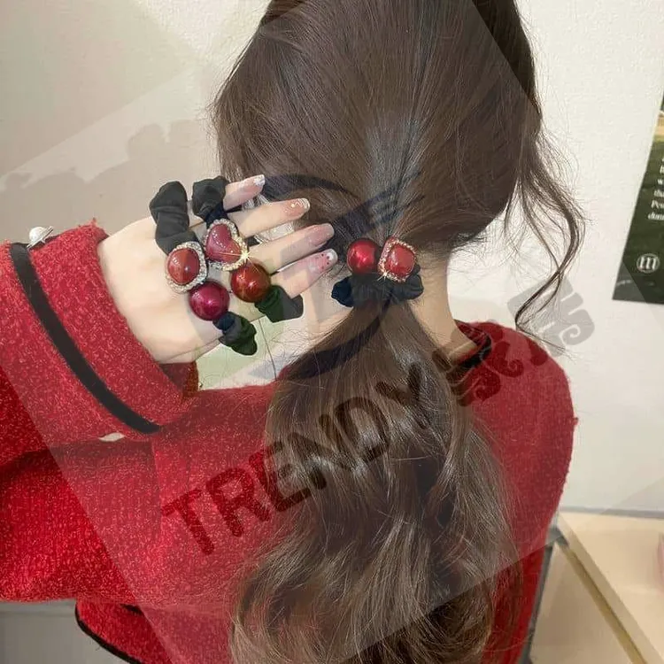 ins风韩版百搭红色爱心小肠发圈女扎丸子头马尾发绳2024新款头饰