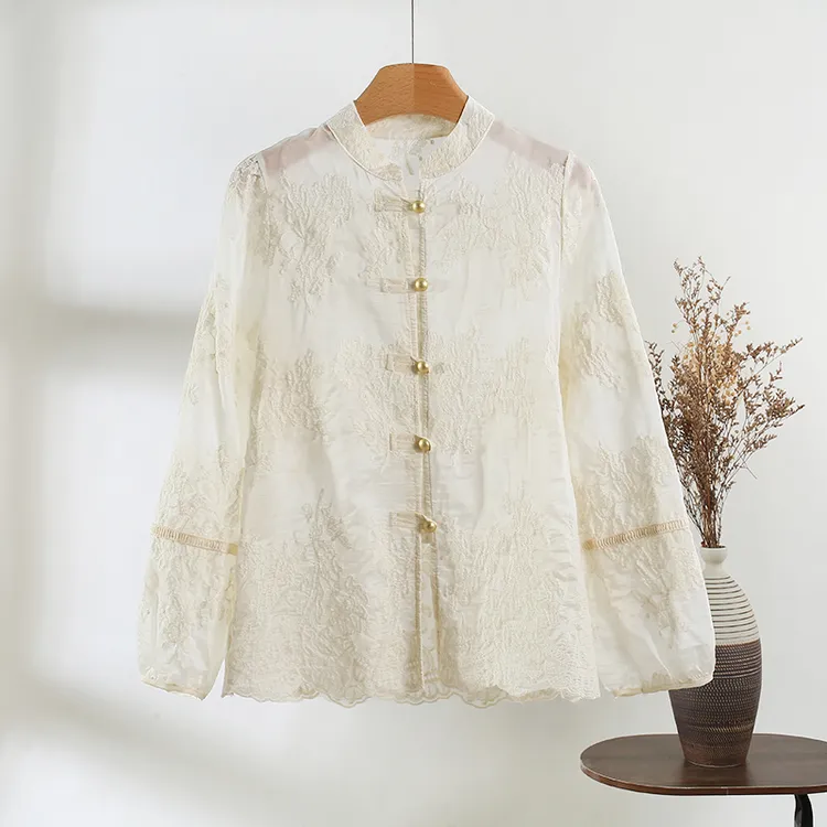 新中式国风重工刺绣衬衫女2025早秋新款小衫时尚复古洋气上衣内搭