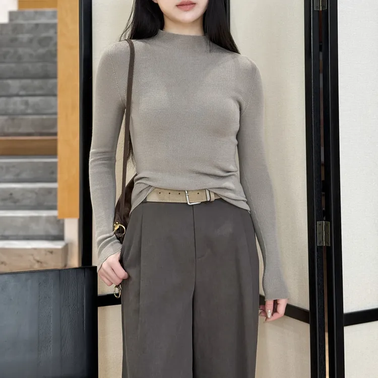 100澳洲美丽诺羊毛丨岛精无缝一线成衣半高领打底衫-MY6554