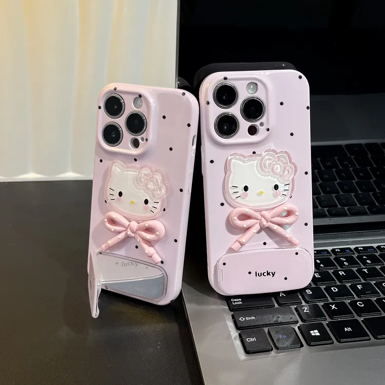 雅天立少女粉波点kitty适用苹果16手机壳13套华为vivo小米15oppo
