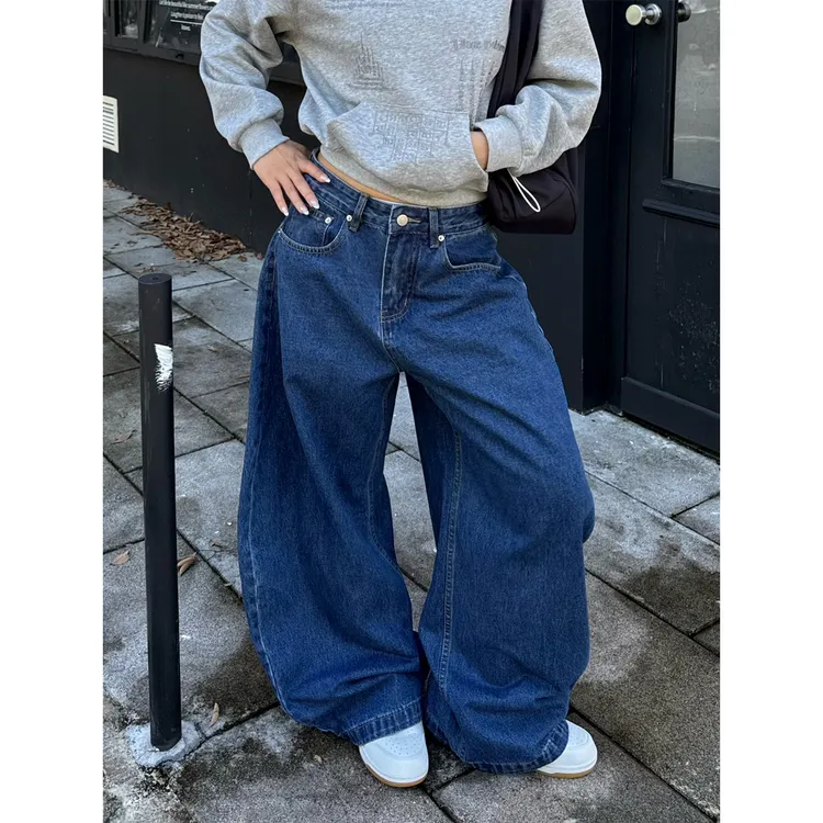 Don Cry 美式复古做旧阔腿弯刀牛仔裤男女新款松弛感宽松休闲裤子