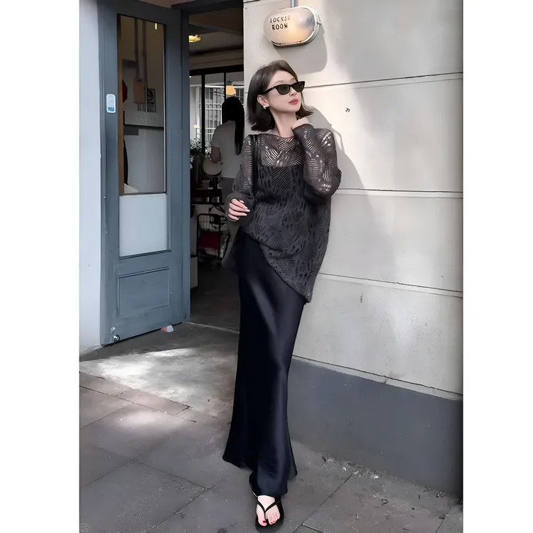 MARIE.COCO高冷女神范慵懒风镂空防晒罩衫女时尚包臀鱼尾裙两件套