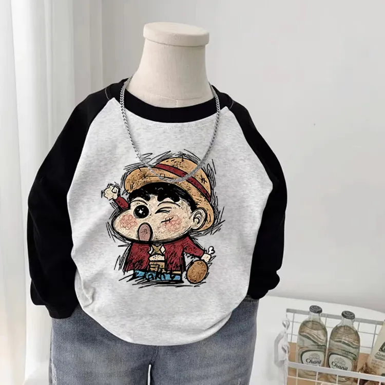 纯棉儿童长袖T恤男女童卡通小新上衣中小童男宝宝洋气百搭打底衫t